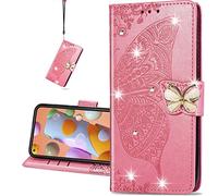 COTDINFORCA Phone Case for Samsung Galaxy A21S Coque Diamant Svelte PU Femme Bling Crystal Papillon en Relief Protecteur Flip Étui Housse Cover pour Galaxy A21S Diamond Butterfly Pink SD