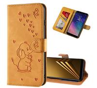 COTDINFORCA pour Samsung Galaxy A40 Coque Flip,Art Heart-Shaped Elephant PU Leather Cover pour Filles Shockproof Serrure Magnétique Téléphone Étui pour Galaxy A40 Love Elephant Pattern Orange.