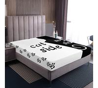 Côté Chat et Mon Côté Parure de Lit Noir Blanc Beau Chat Drap Housse Kawaii Animal Chaton Drap-housse Mignon Moderne Romantique Thème Parure de Lit Décor 90x200x30cm