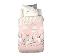 CÔTE DECO Parure de lit 140x200cm, Animal Licorne Rose Blanc Poche Doudou