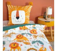 CÔTE DECO Parure de Lit 140x200cm Motif Imprimé Lion Jaune, Vert - 2 Pièces | 1 Housse de Couette Enfant 140x200 cm + 1 Taie d'Oreiller 63x63 cm - Microfibre