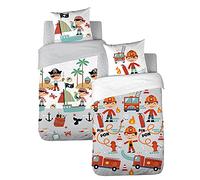 CÔTE DECO Parure de Lit 140x200cm Réversible Pompier Pirate - 2 pièces | 1 Housse de Couette Enfant 140x200cm + 1 Taie d'Oreiller 63x63 cm - Coton Bio