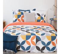 CÔTE DECO Parure de lit 220x240 Adulte avec Housse de Couette 220x240 cm + 2 Taies d'oreiller 63x63cm Parure de lit pour 2 Personnes géométrique Rose, Bleu et Jaune 100% Coton