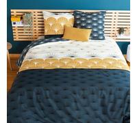 CÔTE DECO Parure de lit 220x240 Adulte, Microfibre - Housse de Couette 220x240 cm + 2 Taies d'oreiller 63x63 cm Motif imprimé réversible géométrique Bleu et Jaune