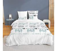 CÔTE DECO Parure de lit 220x240 cm Adulte en Microfibre bohème - Housse de Couette 220x240 cm + 2 Taies d'oreiller 63x63 cm Blanc et Bleu - Set de Housse de Couette en Microfibre