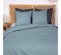 CÔTE DECO Parure de lit 220x240 cm Adulte - Housse de Couette 220x240 cm + 2 Taies d'oreiller 63x63 cm en Percale de Coton - Set de Housse de Couette 100% Percale de Coton (Bleu)