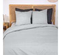CÔTE DECO Parure de lit 220x240 cm Adulte - Housse de Couette 220x240 cm + 2 Taies d'oreiller 63x63 cm en Percale de Coton Gris uni - Set de Housse de Couette 100% Percale de Coton (Gris)