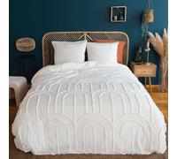 CÔTE DECO Parure de lit 220x240 cm Adulte - Housse de Couette 220x240 cm + 2 Taies d'oreiller 63x63 cm Motif géométrique tuftée Blanc - Set de Housse de Couette 100% Coton lavé (220x240 cm)