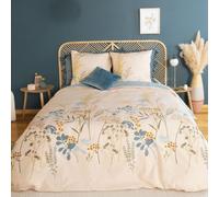 CÔTE DECO Parure de lit 220x240 cm Adulte - Housse de Couette 220x240 cm + 2 Taies d'oreiller 63x63 cm Motif imprimé Floral Rose et Bleu - Set de Housse de Couette 100% Coton (220x240 cm)