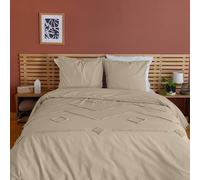 CÔTE DECO Parure de lit 220x240 cm Adulte - Housse de Couette 220x240 cm + 2 Taies d'oreiller 63x63 cm Motif géométrique - Set de Housse de Couette 100% Coton lavé (Géométrique Taupe)