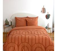 CÔTE DECO Parure de lit 220x240 cm Adulte - Housse de Couette 220x240 cm + 2 Taies d'oreiller 63x63 cm Motif géométrique - Set de Housse de Couette 100% Coton lavé (Arche Rouge)