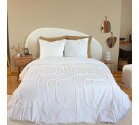 CÔTE DECO Parure de lit 220x240 cm Adulte - Housse de Couette 220x240 cm + 2 Taies d'oreiller 63x63 cm Motif géométrique - Set de Housse de Couette 100% Coton lavé (Courbes Blanches)