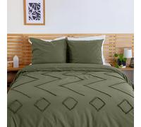 CÔTE DECO Parure de lit 220x240 cm Adulte - Housse de Couette 220x240 cm + 2 Taies d'oreiller 63x63 cm Motif géométrique - Set de Housse de Couette 100% Coton lavé (Ethnique Kaki)