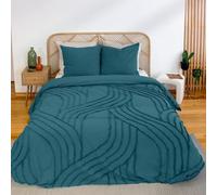CÔTE DECO Parure de Lit 220x240 cm Géométrique Courbes Bleues- 3 Pièces