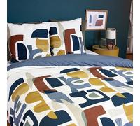 CÔTE DECO Parure de lit 220x240 cm imprimée Adulte - Housse de Couette 220x240 cm + 2 Taies d'oreiller 63x63 cm Motif imprimé géométrique Bleu Jaune - Sets de Housse de Couette en Microfibre