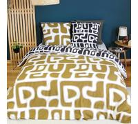 CÔTE DECO Parure de lit 220x240 cm imprimée Adulte - Housse de Couette 220x240 cm + 2 Taies d'oreiller 63x63 cm géométrique Bleu et Jaune- Sets de Housse de Couette en Microfibre