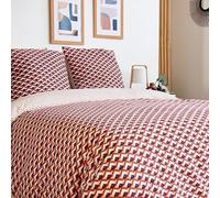 CÔTE DECO Parure de lit 220x240 cm imprimée Adulte - Housse de Couette 220x240 cm + 2 Taies d'oreiller 63x63 cm géométrique Rouge Blanc et Rose- Sets de Housse de Couette en Microfibre