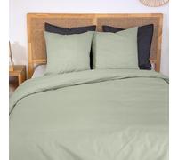 CÔTE DECO Parure de lit 220x240 cm - Percale de Coton Vert Uni - 3 pièces | 1 Housse de Couette Adulte 220x240 cm + 2 Taies d'oreiller 63x63 cm
