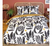 CÔTE DECO Parure de Lit 220x240cm Motif Tropical Noir Jaune Coton- 3 pièces