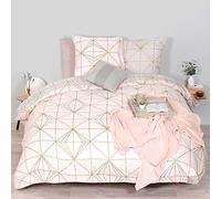 CÔTE Deco Parure de Lit 240x220cm Géométrique Rose Microfibre - 3 pièces