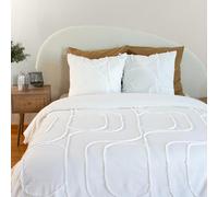 CÔTE DECO Parure de Lit 240x260cm Adulte - Housse de Couette 240x260 cm + 2 Taies d'oreiller 63x63 cm Motif Géométrique - 100% Coton Lavé - Set de 3 Pièces - Blanc