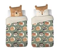 CÔTE DECO Parure de Lit Animaux de la Forêt Vert 140x200cm - 2 Pièces | 1 Housse de Couette 140x200cm + 1 Taie d'Oreiller 63x63 cm, pour enfant Microfibre