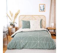 CÔTE DECO Parure de lit avec Housse de Couette 220x240 cm + 2 Taies d'oreiller 63x63cm Parure de lit pour 2 Personnes géométrique Verte 100% Coton Bio*