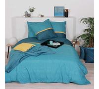 CÔTE DECO Parure de lit avec Housse de Couette en Microfibre Bleu Canard 240x220 cm