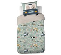 CÔTE DECO Parure de lit Circuit Enfant - Housse de Couette 140x200 cm + 1 Taie d’Oreiller 63x63 cm avec sa Finition en Relief - Microfibre