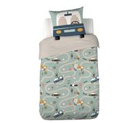 CÔTE DECO Parure de Lit Circuit Voitures Enfant 140x200cm - 2 Pièces | 1 Housse de Couette 140x200cm + 1 Taie d'Oreiller 63x63 cm, Bleu, Gris - Microfibre