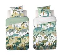 CÔTE DECO Parure de Lit Dinosaures Vert Bicolores 140x200cm - 2 Pièces | 1 Housse de Couette 140x200cm + 1 Taie d'Oreiller 63x63 cm - Microfibre