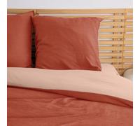 CÔTE DECO Parure de Lit Effet Gaze de Coton 220x240 cm Adulte - Housse de Couette + 2 Taies d'oreiller 63x63 cm Bi-Matière en Microfibre Gaufrée et Lavée (Rouge, 220x240cm)