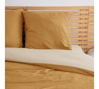 CÔTE DECO Parure de Lit Effet Gaze de Coton 220x240 cm Adulte - Housse de Couette + 2 Taies d'oreiller 63x63 cm Bi-Matière en Microfibre Gaufrée et Lavée (Jaune, 220x240cm)