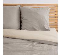 CÔTE DECO Parure de lit Effet Gaze de Coton 220x240 cm Adulte - Housse de Couette 220x240 cm + 2 Taies d'oreiller 63x63 cm bi-matière - Set de Housse de Couette en Microfibre lavée (Gris)
