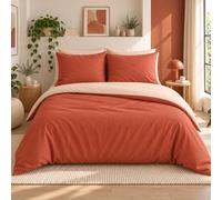 CÔTE DECO Parure de Lit Effet Gaze de Coton, Rouge, Bi-Matière 220x240 cm | 1 Housse de Couette Adulte 220x240cm + 1 Taie d'Oreiller 63x63 cm - Polyester et Microlavée