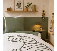 CÔTE DECO Parure de Lit Enfant 140x200 cm Motif Tigre Tufté Vert et Blanc | 1 Housse de Couette 140x200 cm + 1 Taie d’oreiller 63x63cm - 2 pièces - Coton