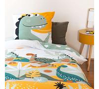 CÔTE DECO Parure de lit Enfant 140x200cm Réversible Dinosaures - 2 Pièces | 1 Housse de Couette 140x200cm + 1 Taie d'Oreiller 63x63 cm - Vert Prehisto- Polycoton