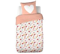 CÔTE DECO Parure de lit Enfant Coeur Rose - Housse de Couette 140x200cm + 1 Taie d'oreiller 63x63 cm Motif - Set de Housse de Couette Microfibre