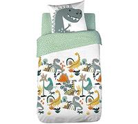 CÔTE Deco Parure de Lit Enfant Dinosaures Jurassik Vert 140x200cm 2 Pièces | 1 Housse de Couette Enfant 140x200cm + 1 Taie d'Oreiller 63x63 cm, Réversible, 100% Coton