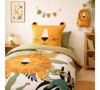 CÔTE DECO Parure de Lit Enfant Lion 140x200 cm + 1 Taie 63x63 cm - 2 Pièces | Oreilles Matelassées, Thème Animaux de la Savane, Microfibre