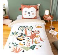CÔTE DECO Parure de lit Enfant Ouistiti - Housse de Couette 140x200 cm + 1 Taie d’Oreiller 63x63 cm Oreilles matelassées - Thème Animaux de la Jungle en Microfibre