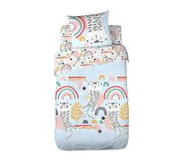 CÔTE DECO Parure de lit Enfant Réversible Chat Rose et Bleu Housse de Couette 140x200cm + 1 taie d'oreiller 63x53cm 100% Coton