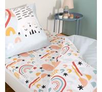 CÔTE DECO Parure de lit Enfant Réversible Chat Rose et Bleu Housse de Couette 140x200cm + 1 taie d'oreiller 63x53cm 100% Coton