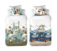CÔTE DECO Parure de lit Enfant réversible Pirate et Chevalier - Housse de Couette 140x200 cm + 1 Taie d’Oreiller 63x63 cm - Microfibre