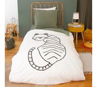 CÔTE DECO Parure de lit imprimée 140x200 cm Enfant - Housse de Couette 140x200 cm + 1 Taie d'oreiller 63x63 cm Motif Tigre tufté Vert et Blanc - Sets de Housse de Couette en Coton