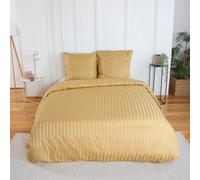 CÔTE DECO Parure de Lit Jaune Rayée Effet Satin de Microfibre - 3 Pièces | 1 Housse de Couette Adulte 220x240cm + 2 Taies d'Oreiller 63x63 cm - Jaune - Polyester