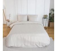 CÔTE DECO Parure de Lit Unie Satin de Microfibre - Housse de Couette 220x240 cm + 2 Taies d'oreiller 63x63 cm - Crème