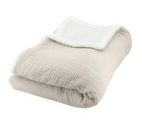CÔTE DECO Plaid Polaire et Gaze de Coton 130x170, Couverture Chaude et Douce pour lit ou canapé. (Beige Galet)