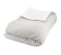 CÔTE DECO Plaid Polaire et Gaze de Coton 130x170, Couverture Chaude et Douce pour lit ou canapé. (Gris)