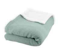 CÔTE DECO Plaid Polaire et Gaze de Coton 130x170, Couverture légère et Douce pour lit ou canapé. (Bleu Amande)